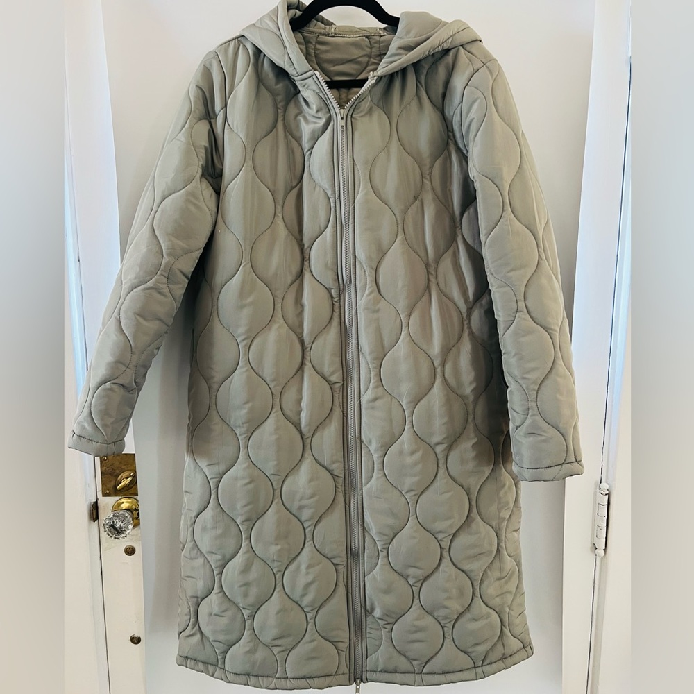 SHEIN- Quilted Hooded Long Coat in Sage Green - Women's Jacket & Coat, Size L